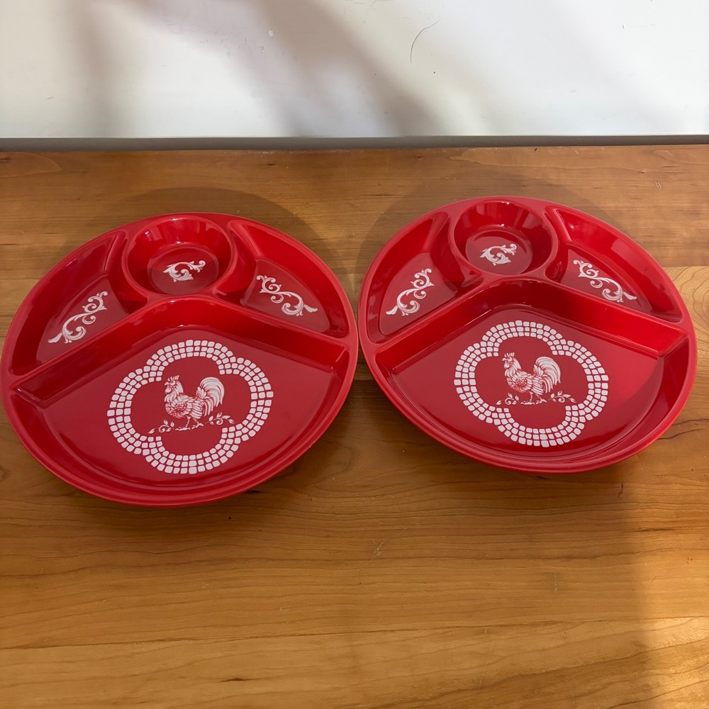 Temp-tations by Tara Doodle Doo Red Divided Plates Set of 2 Rooster 10" Ceramic